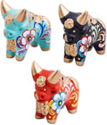 Red Black Turquoise Hand Painted Floral Ceramic Bull Figurines, Set of 3 C230820