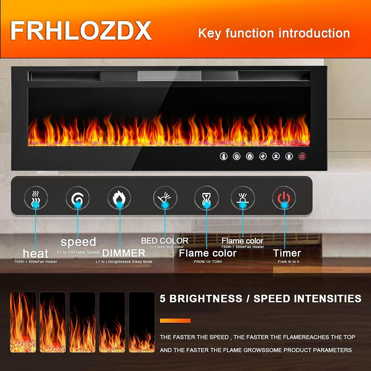 Electric Fireplace Heater with Remote Control, 750/1500W Y23852