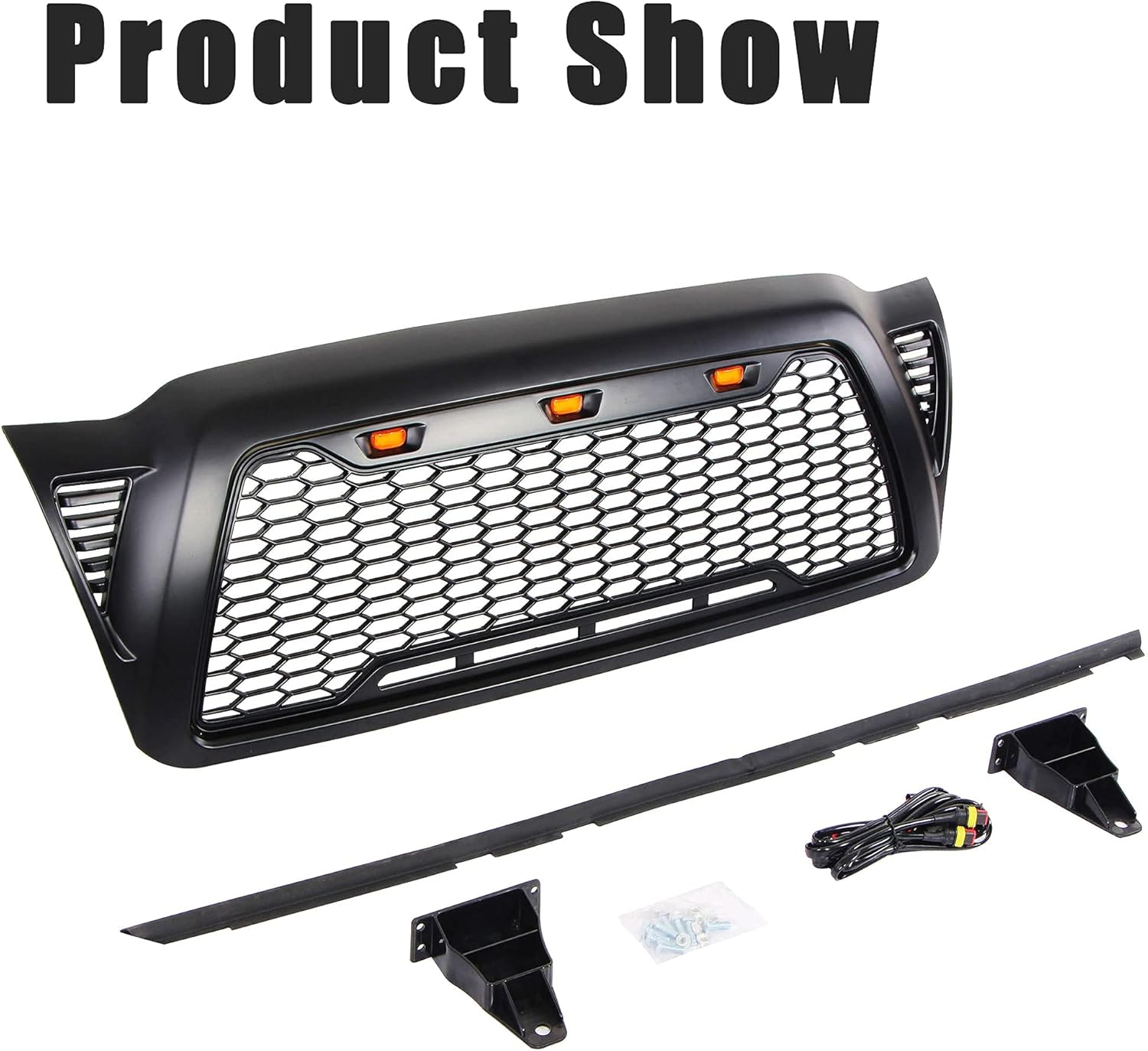 Matte Black ABS Plastic Tacoma Grill with 3 Amber Lights B412