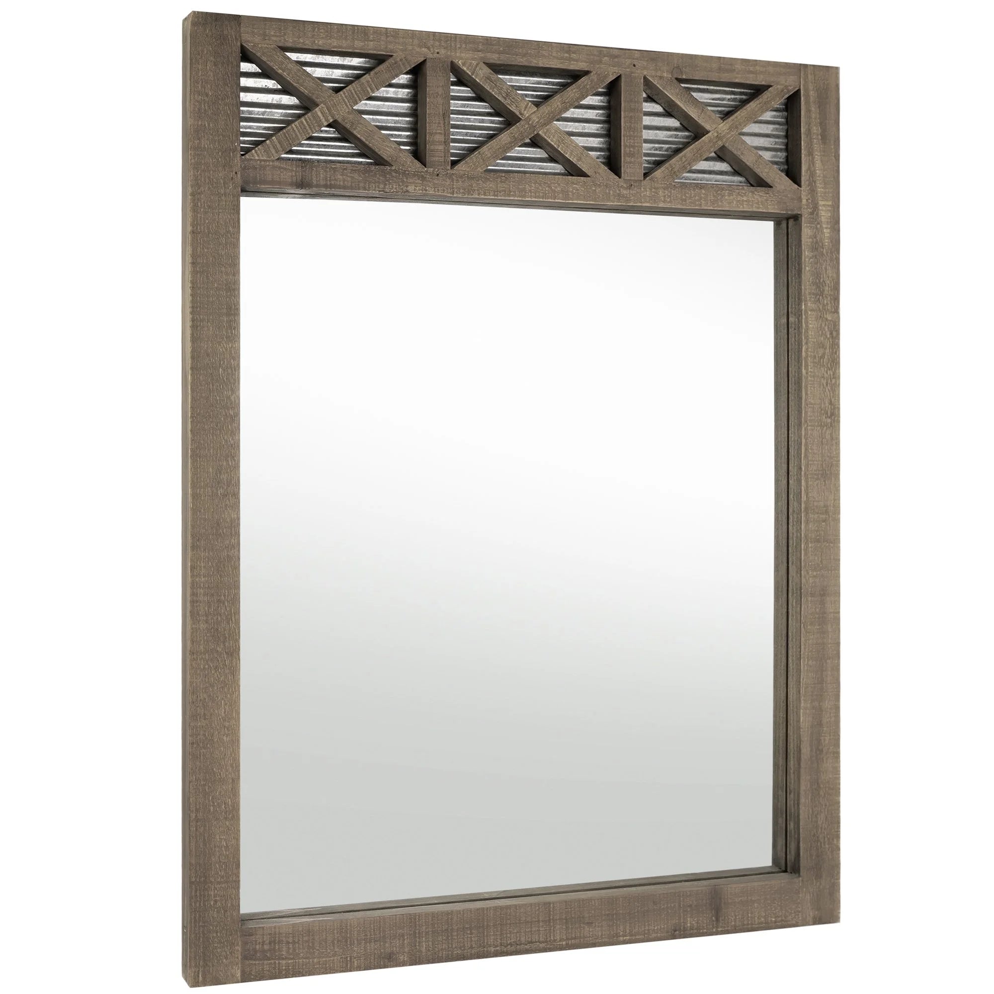 Rustic Farmhouse Mirror with Galvanized Metal – 28" x 34" Q44860