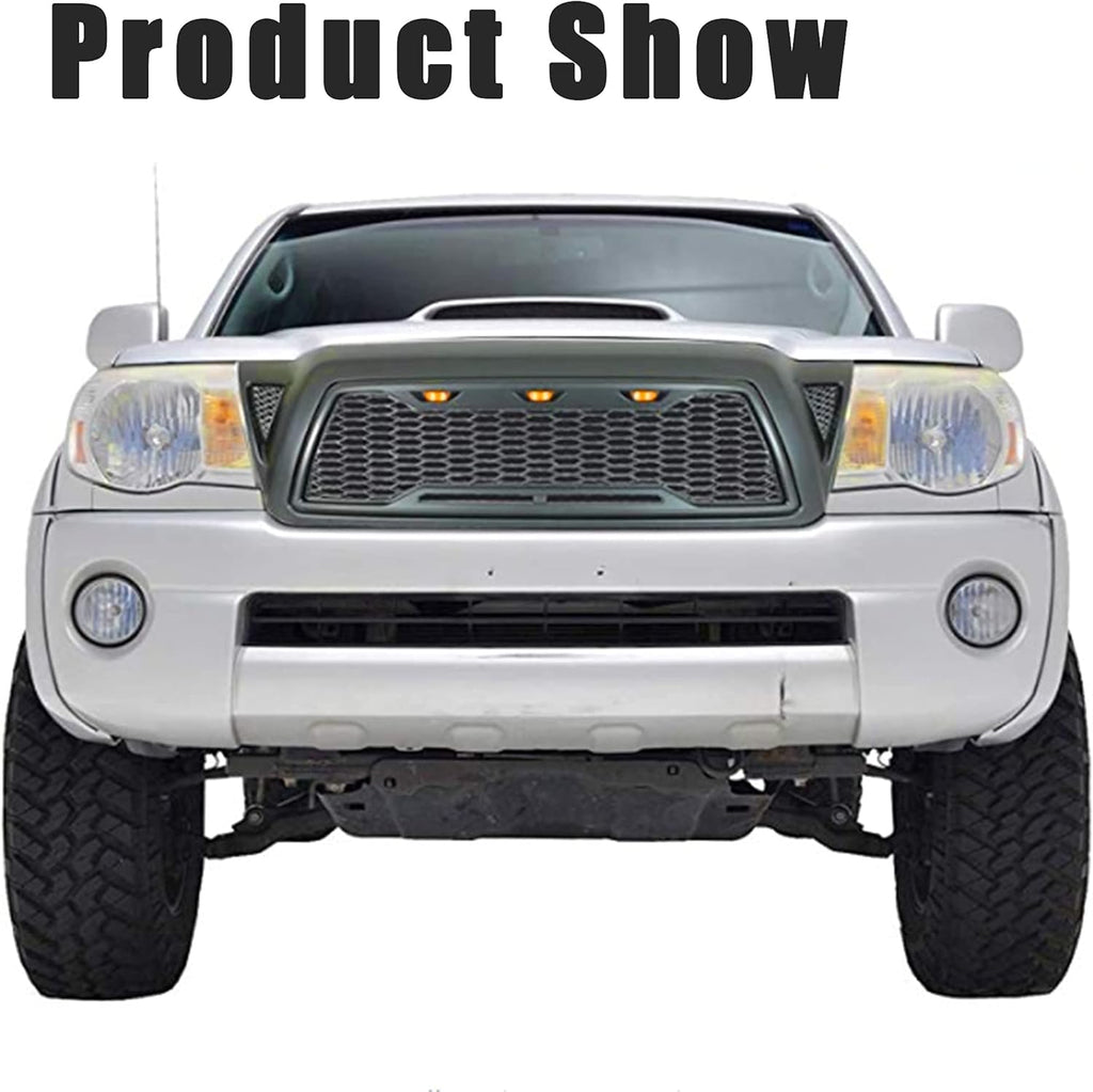 Matte Black ABS Plastic Tacoma Grill with 3 Amber Lights B412