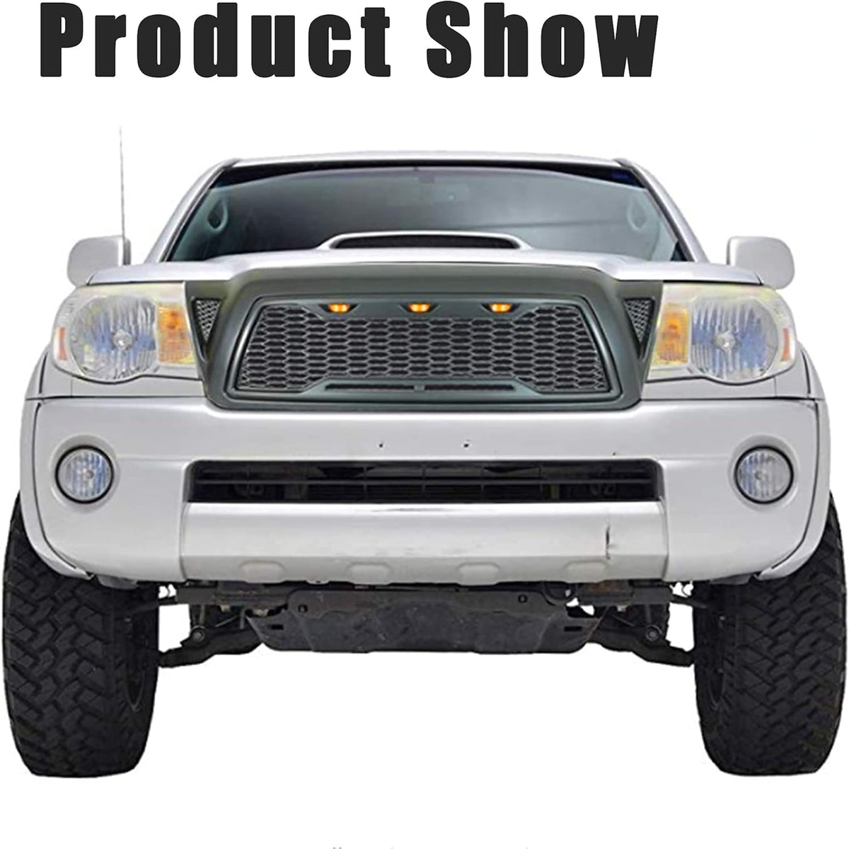 Matte Black ABS Plastic Tacoma Grill with 3 Amber Lights B412