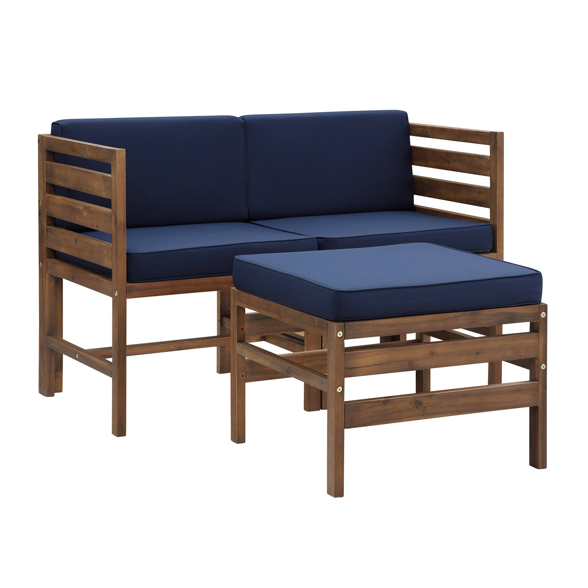 Dark Brown Navy Blue Acacia Patio Arm Chairs and Ottoman Y7117